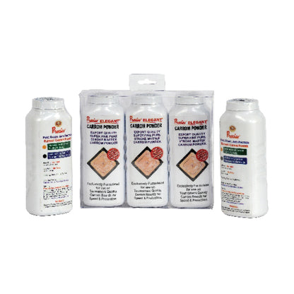 Elegant Carrom Powder Latest Sifter Cap Plastic Bottle in Transparent Display Hanging Pack - 90 grams